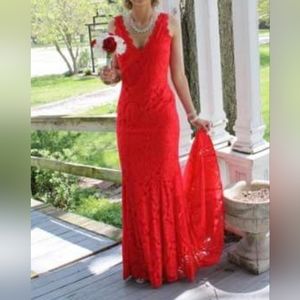 Red lace Mermaid style Prom dress size 8
